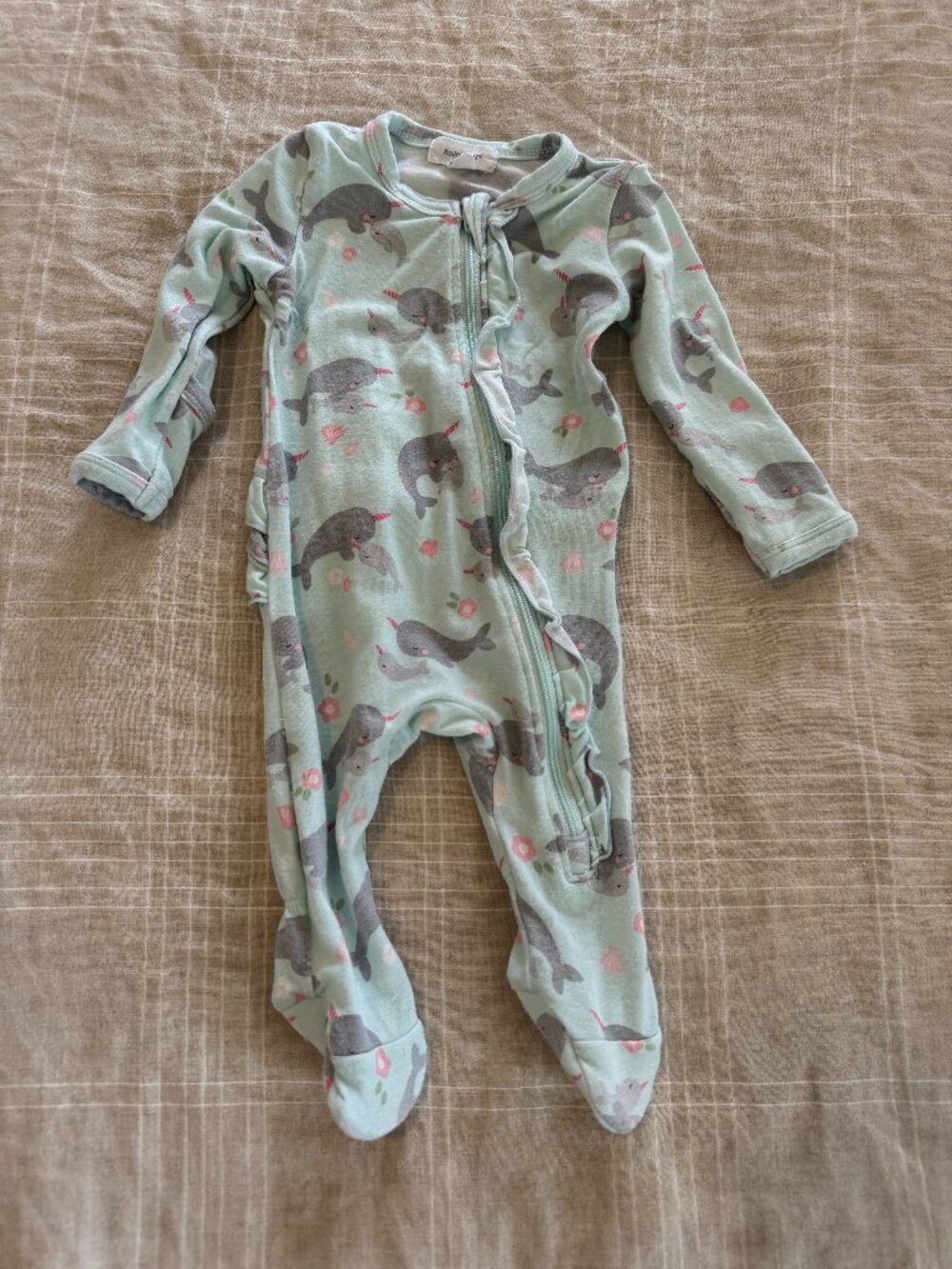 Angel Dear Narwhals Ruffle Front Zipper Footie Pajama